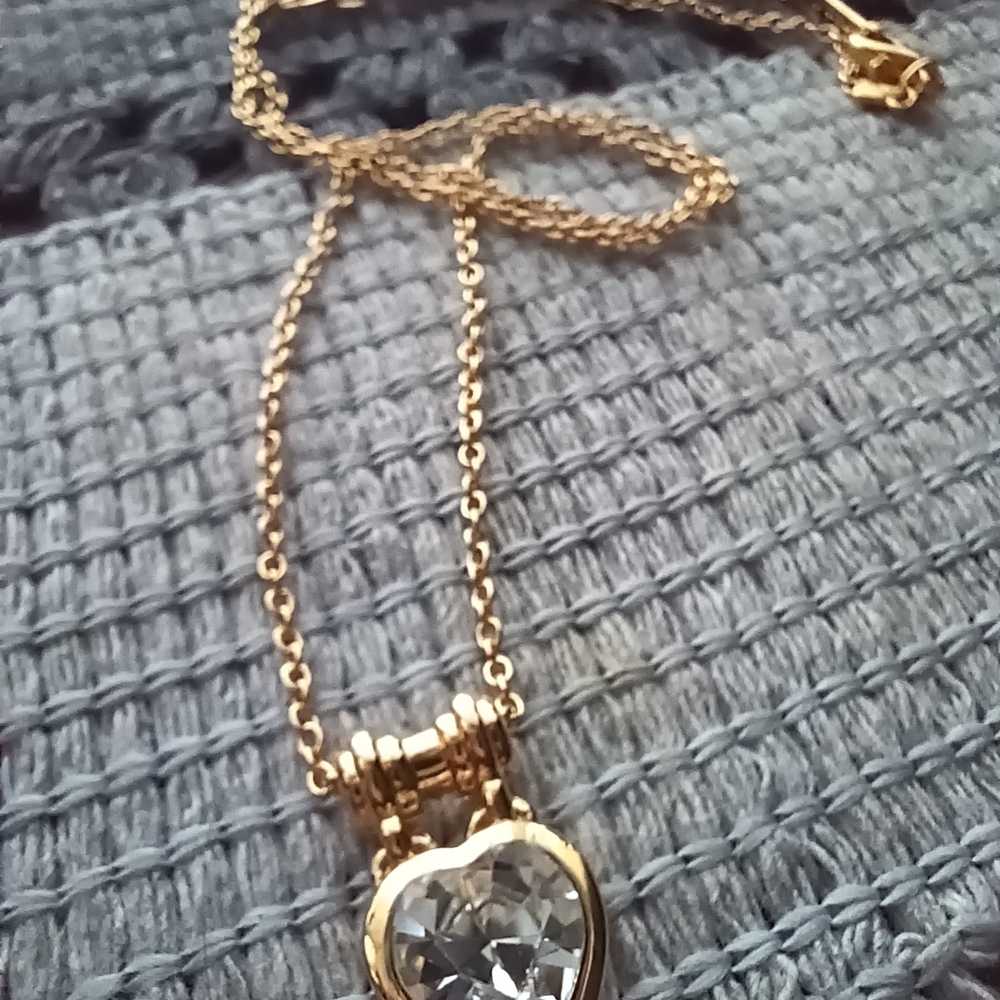 Gold And Glass Rhinestone D'Orlan Gold Tone Heart Pendant Necklace